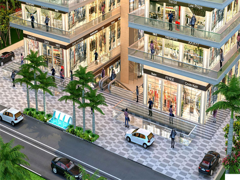 Alpha Grand outdoor retail plaza, 3D render